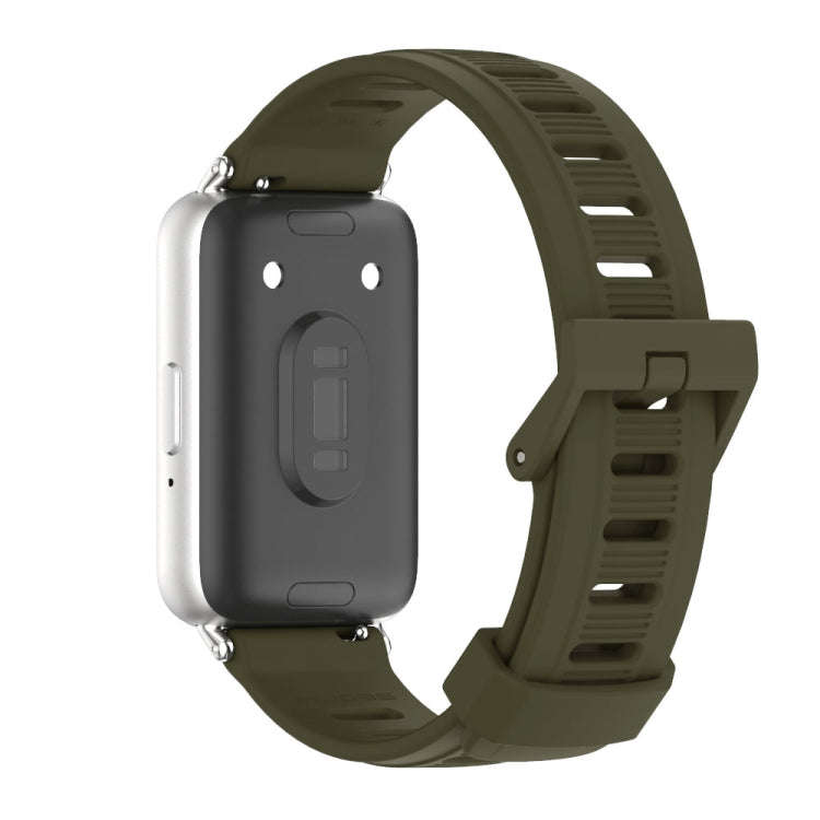 For Samsung Galaxy Fit 3 Mijobs Flat Hole Silicone Watch Band(Khaki Green+Silver)