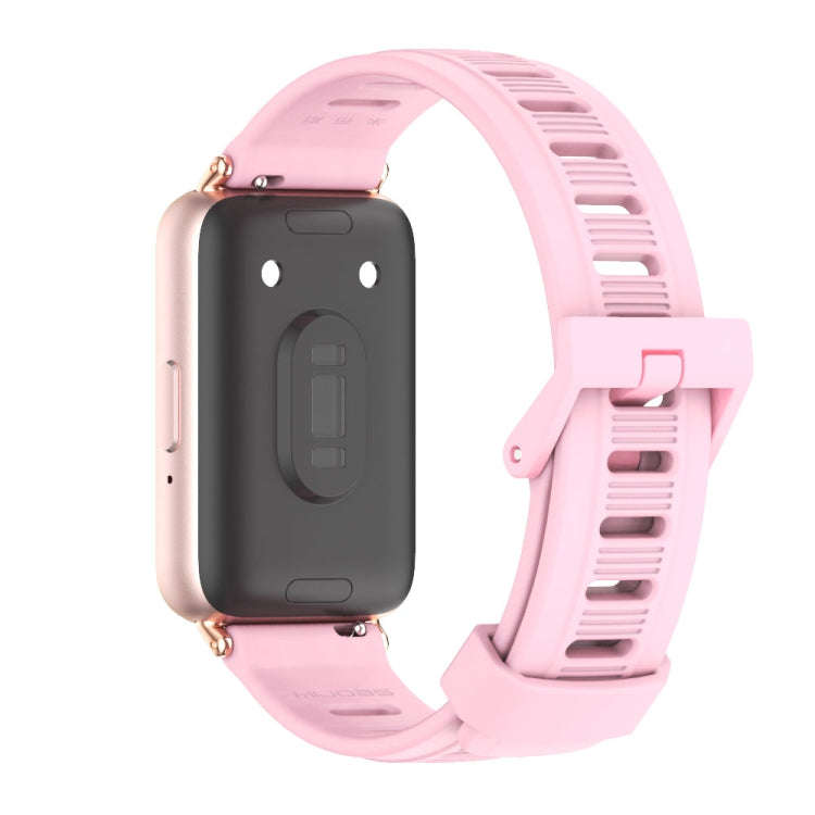 For Samsung Galaxy Fit 3 Mijobs Flat Hole Silicone Watch Band(Lotus Root Powder+Rose Gold)