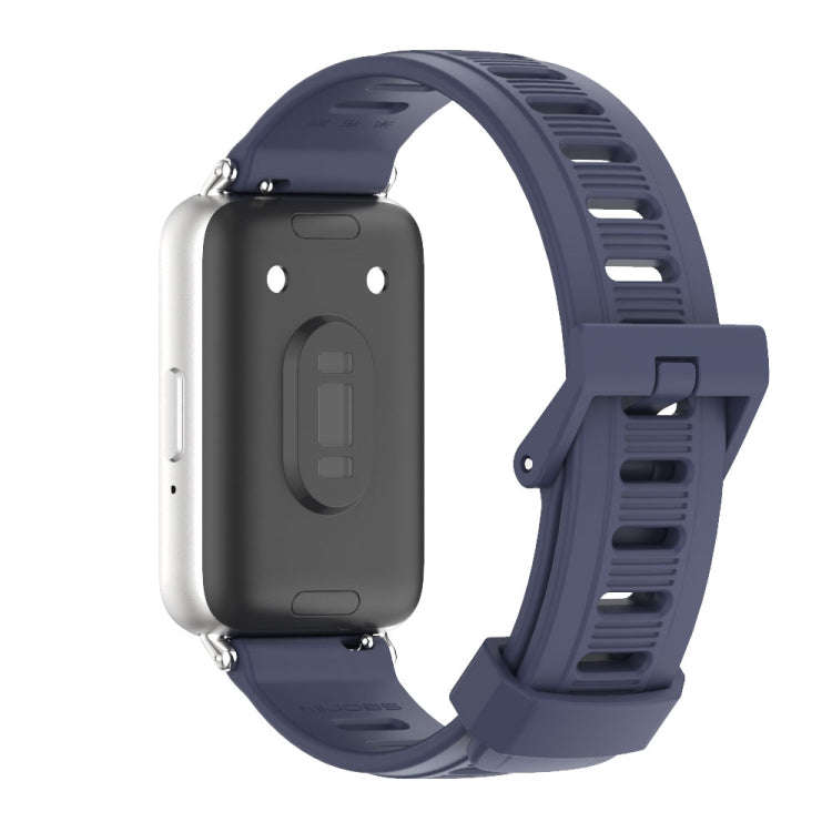 For Samsung Galaxy Fit 3 Mijobs Flat Hole Silicone Watch Band(Midnight Blue+Silver)