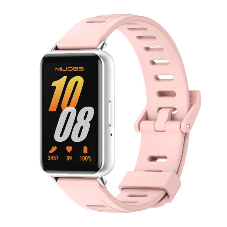 For Samsung Galaxy Fit 3 Mijobs Flat Hole Silicone Watch Band(Pink+Silver)