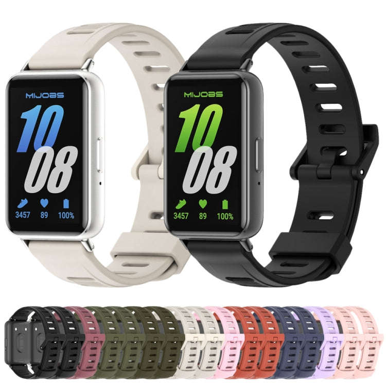 For Samsung Galaxy Fit 3 Mijobs Flat Hole Silicone Watch Band(Khaki Green+Silver)