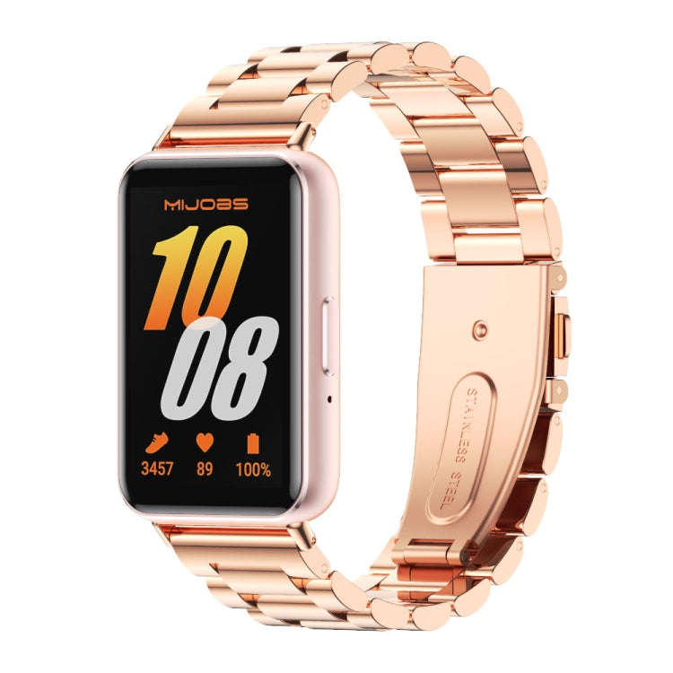 For Samsung Galaxy Fit 3 Mijobs Three-Beads Metal Watch Band(Rose Gold)