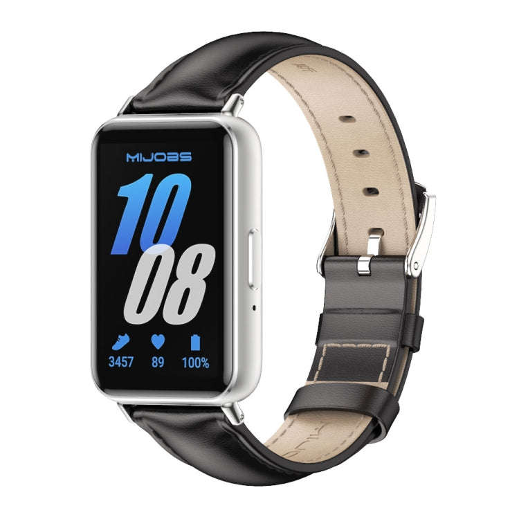 For Samsung Galaxy Fit 3 Mijobs Dual-sided Genuine Leather Watch Band(Black Silver)