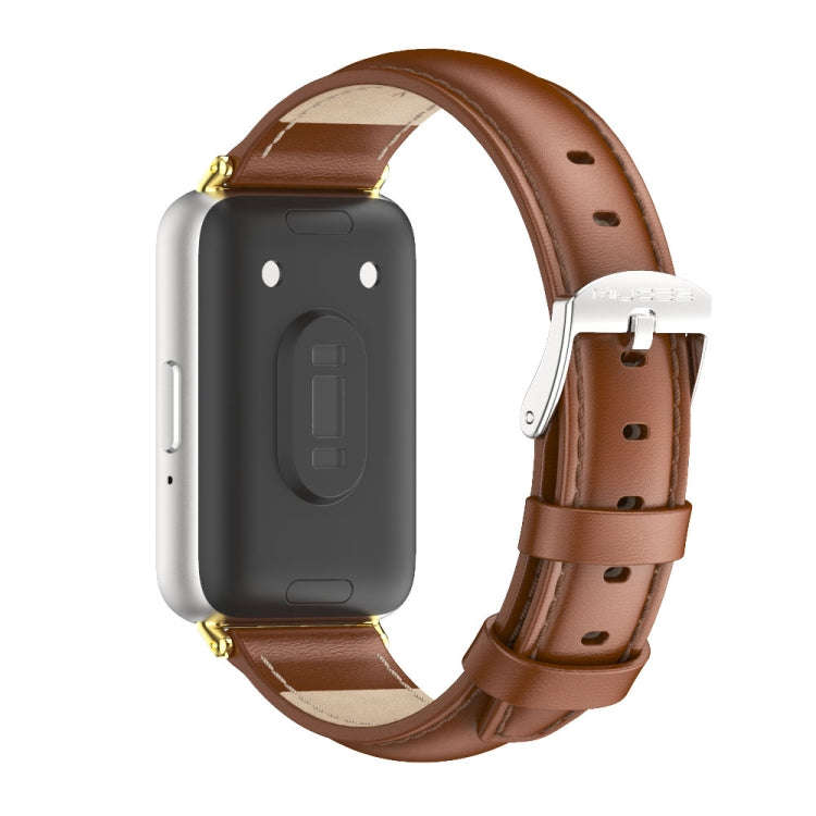 For Samsung Galaxy Fit 3 Mijobs Dual-sided Genuine Leather Watch Band(Brown Gold)