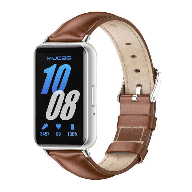 For Samsung Galaxy Fit 3 Mijobs Dual-sided Genuine Leather Watch Band(Brown Silver)