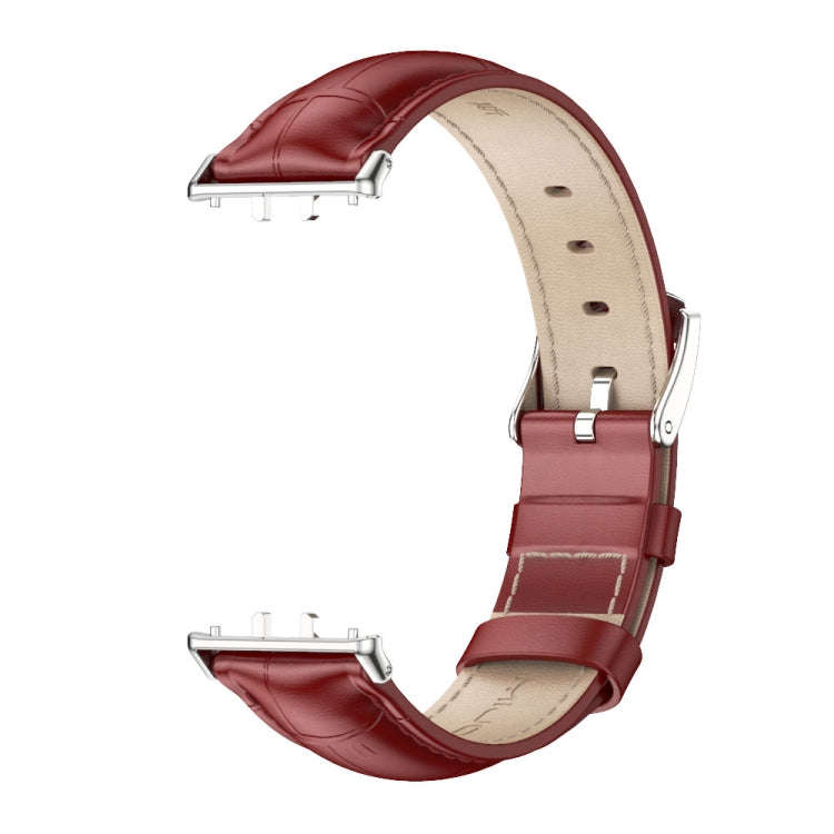For Samsung Galaxy Fit 3 Mijobs Dual-sided Genuine Leather Watch Band(Bamboo Red Silver)