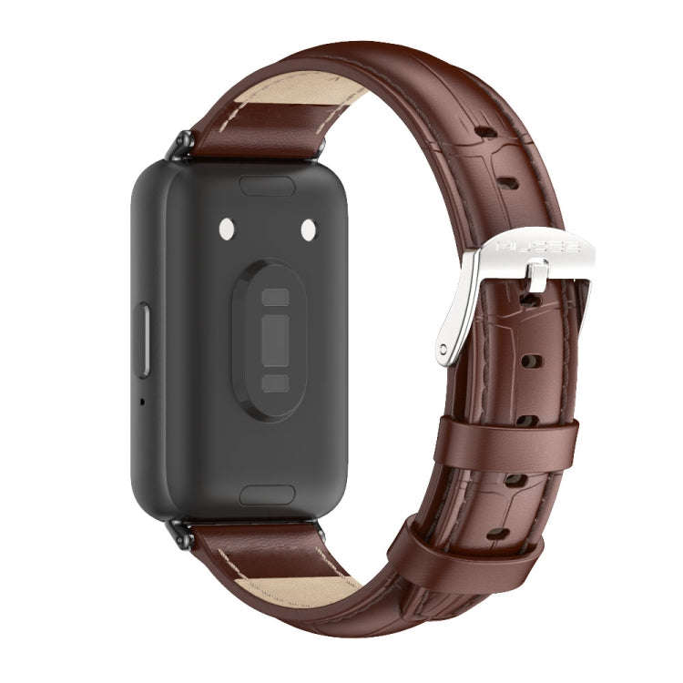 For Samsung Galaxy Fit 3 Mijobs Dual-sided Genuine Leather Watch Band(Bamboo Coffee Black)