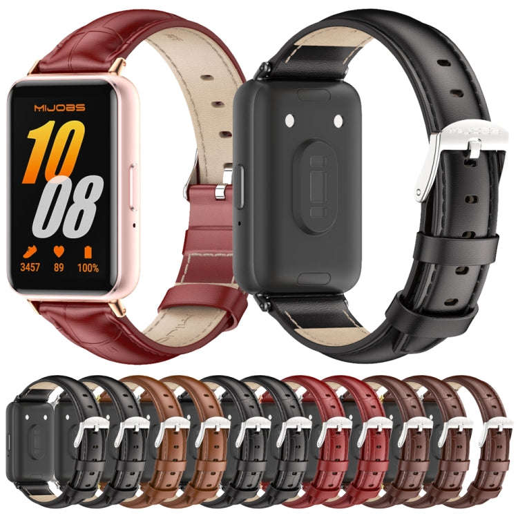 For Samsung Galaxy Fit 3 Mijobs Dual-sided Genuine Leather Watch Band(Black Silver)
