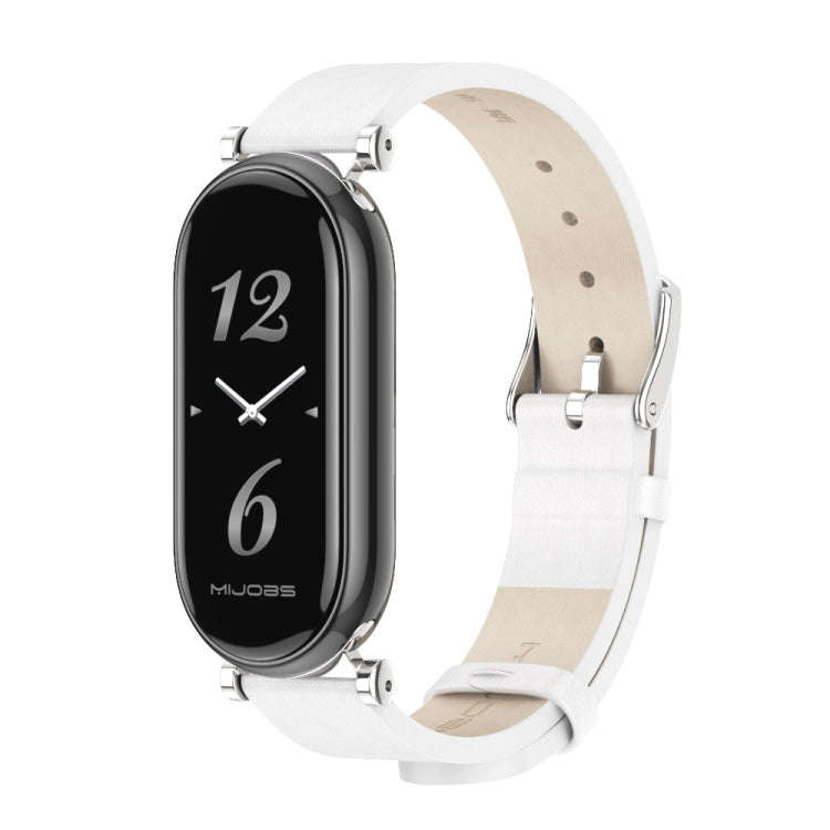 For Xiaomi Mi Band 8 / 9 / 9 NFC Mijobs GT4 First Layer Cowhide Watch Band(White Silver)