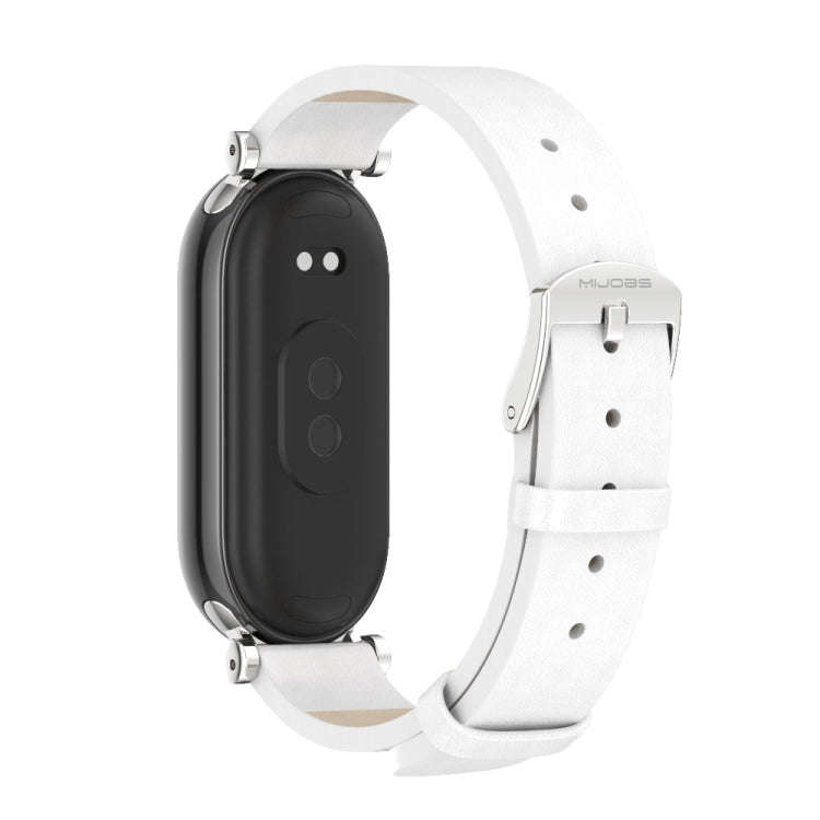 For Xiaomi Mi Band 8 / 9 / 9 NFC Mijobs GT4 First Layer Cowhide Watch Band(White Silver)