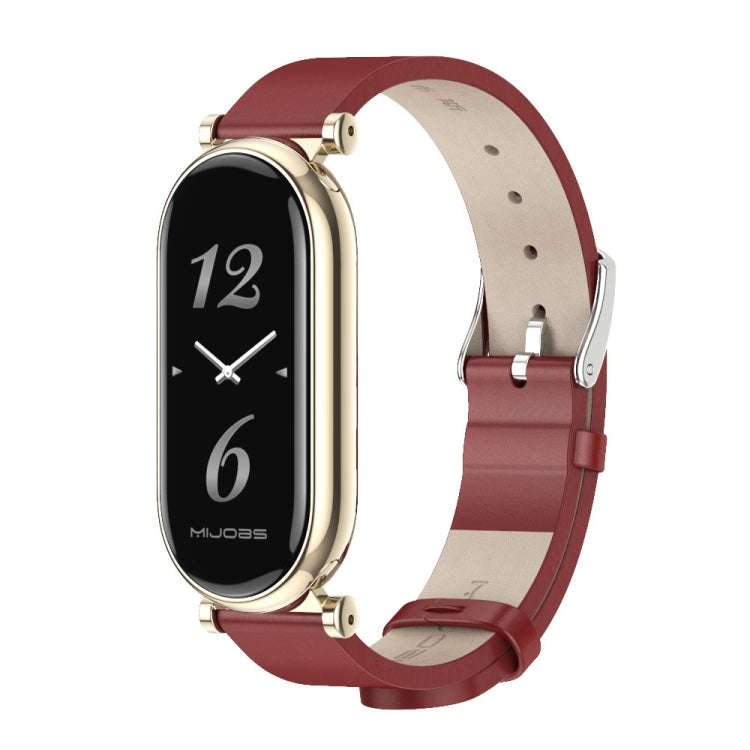 For Xiaomi Mi Band 8 / 9 / 9 NFC Mijobs GT4 First Layer Cowhide Watch Band(Red Light Gold)