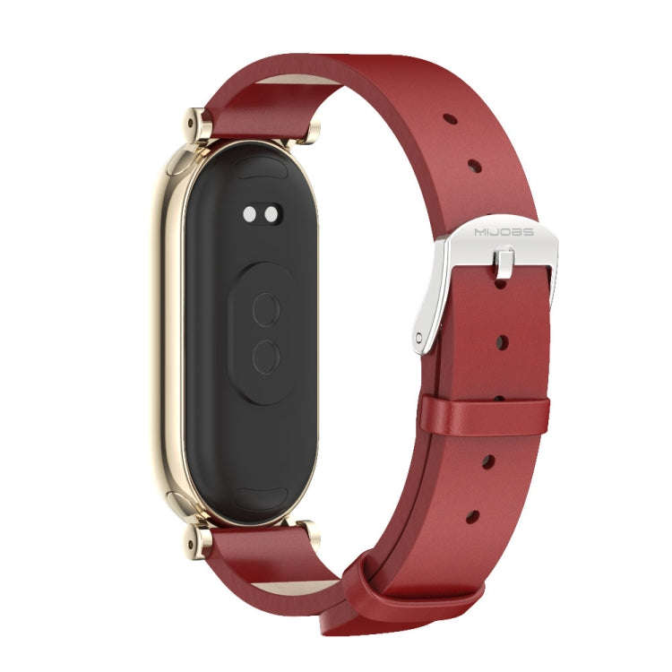 For Xiaomi Mi Band 8 / 9 / 9 NFC Mijobs GT4 First Layer Cowhide Watch Band(Red Light Gold)