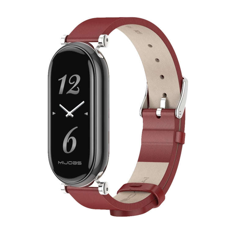 For Xiaomi Mi Band 8 / 9 / 9 NFC Mijobs GT4 First Layer Cowhide Watch Band(Red Silver)