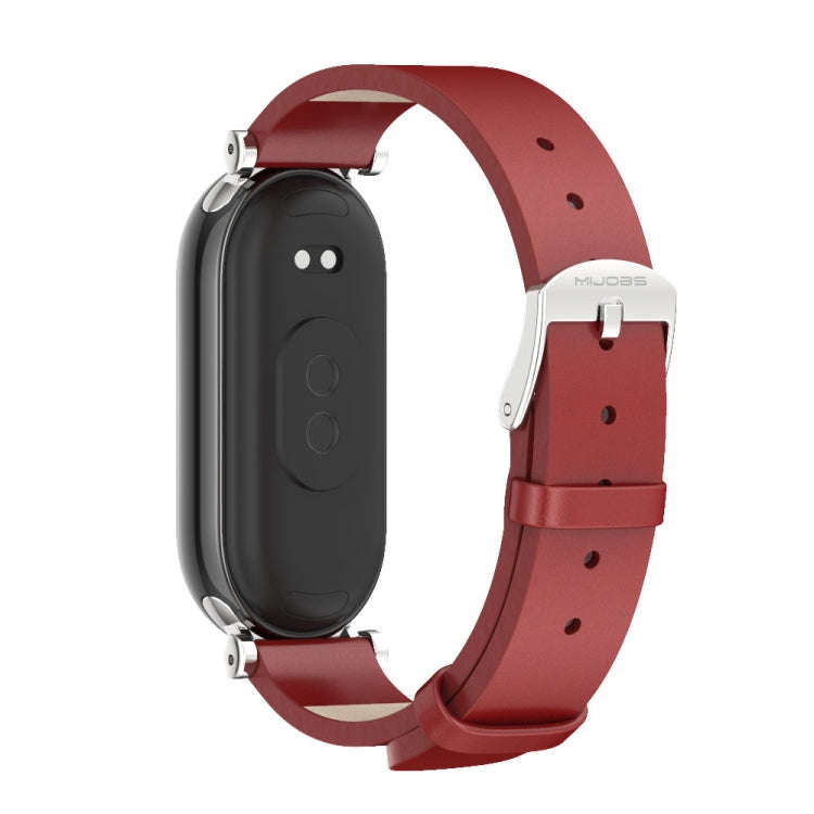 For Xiaomi Mi Band 8 / 9 / 9 NFC Mijobs GT4 First Layer Cowhide Watch Band(Red Silver)