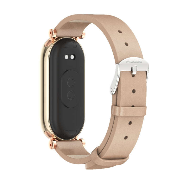 For Xiaomi Mi Band 8 / 9 / 9 NFC Mijobs GT4 First Layer Cowhide Watch Band(Apricot Rose Gold)