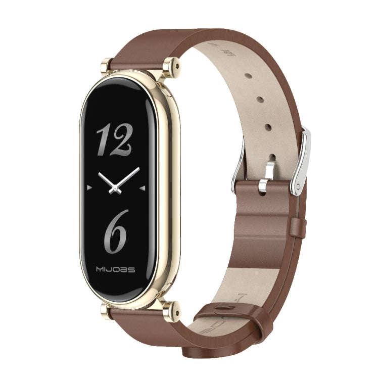 For Xiaomi Mi Band 8 / 9 / 9 NFC Mijobs GT4 First Layer Cowhide Watch Band(Brown Light Gold)