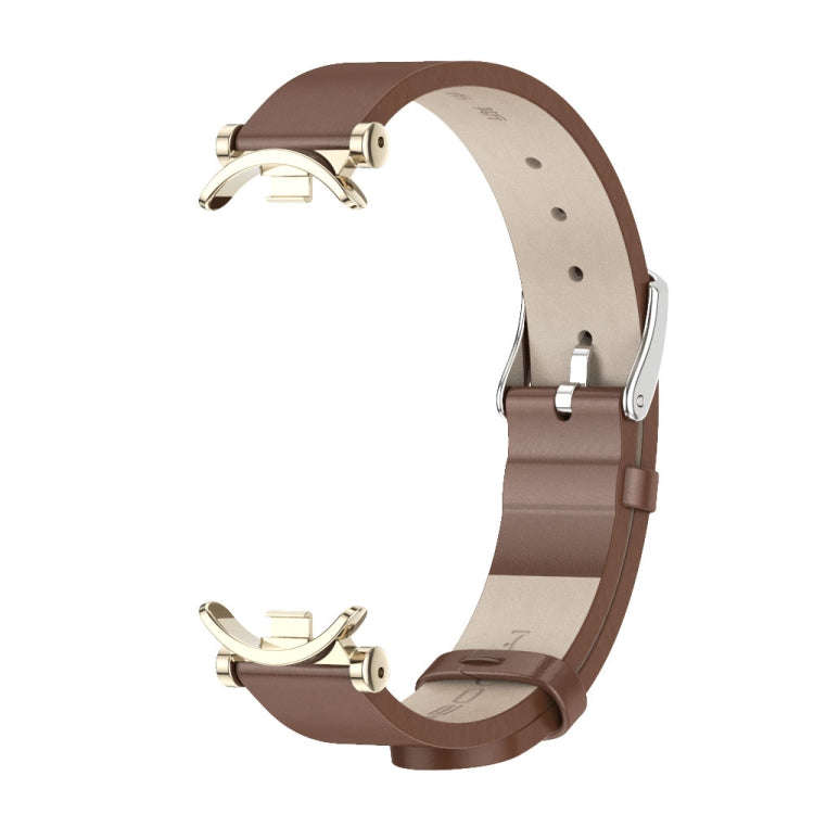 For Xiaomi Mi Band 8 / 9 / 9 NFC Mijobs GT4 First Layer Cowhide Watch Band(Brown Light Gold)