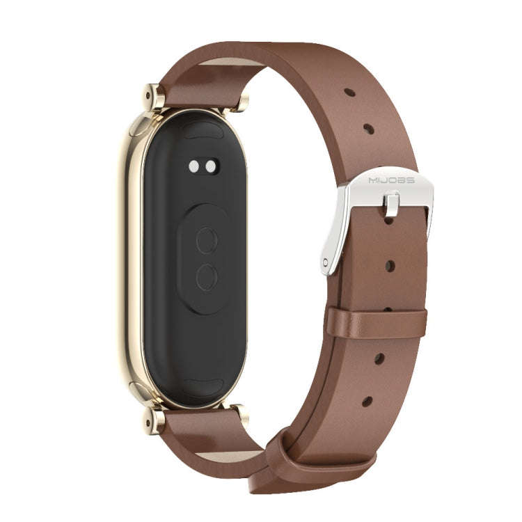 For Xiaomi Mi Band 8 / 9 / 9 NFC Mijobs GT4 First Layer Cowhide Watch Band(Brown Light Gold)