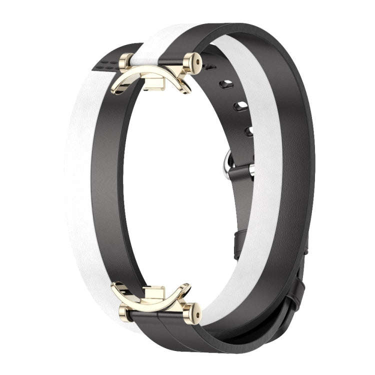 For Xiaomi Mi Band 8 / 9 / 9 NFC Mijobs GT4 Dual-Loop Leather Watch Band(Black+White+Light Gold)