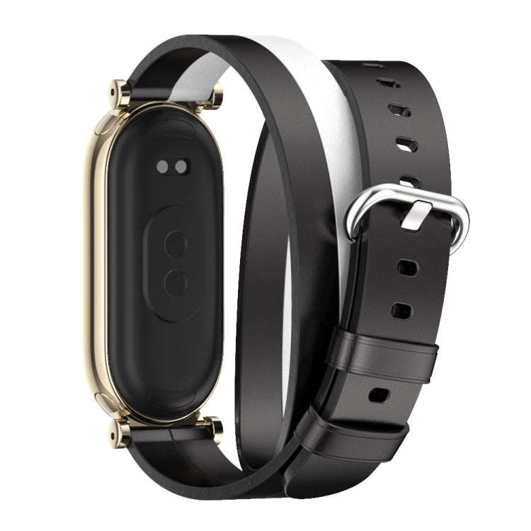 For Xiaomi Mi Band 8 / 9 / 9 NFC Mijobs GT4 Dual-Loop Leather Watch Band(Black+White+Light Gold)