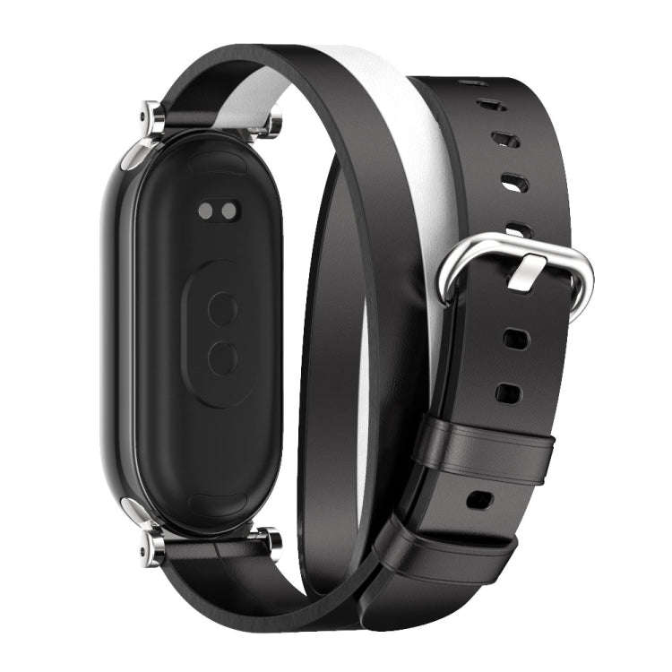 For Xiaomi Mi Band 8 / 9 / 9 NFC Mijobs GT4 Dual-Loop Leather Watch Band(Black+White+Silver)