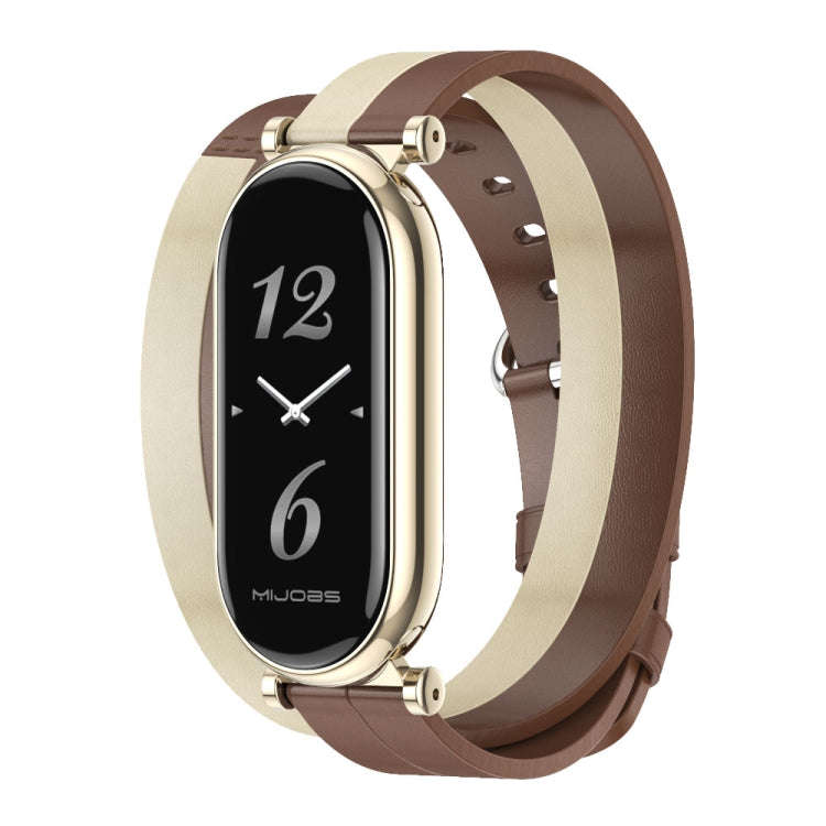 For Xiaomi Mi Band 8 / 9 / 9 NFC Mijobs GT4 Dual-Loop Leather Watch Band(Brown+Light Yellow+Light...