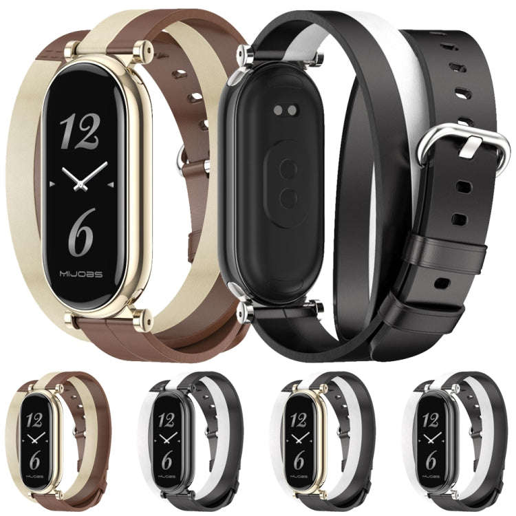 For Xiaomi Mi Band 8 / 9 / 9 NFC Mijobs GT4 Dual-Loop Leather Watch Band(Black+White+Light Gold)