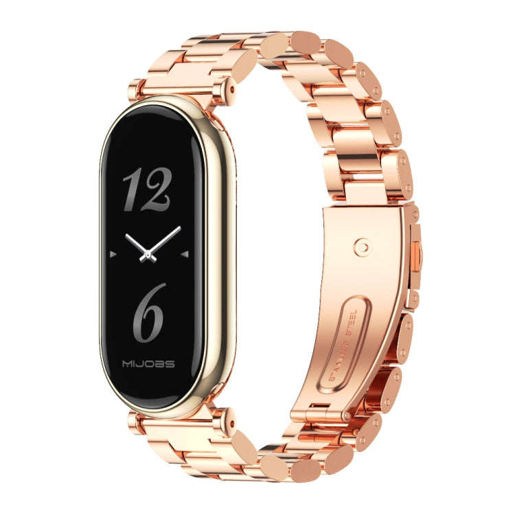 For Xiaomi Mi Band 8 / 9 / 9 NFC Mijobs GT4 Three Beads Metal Watch Band(Rose Gold)