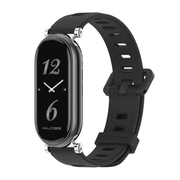 For Xiaomi Smart Band 10 / 9 / 8 Mijobs GT4 Flat Hole Silicone Watch Band(Black Silver)