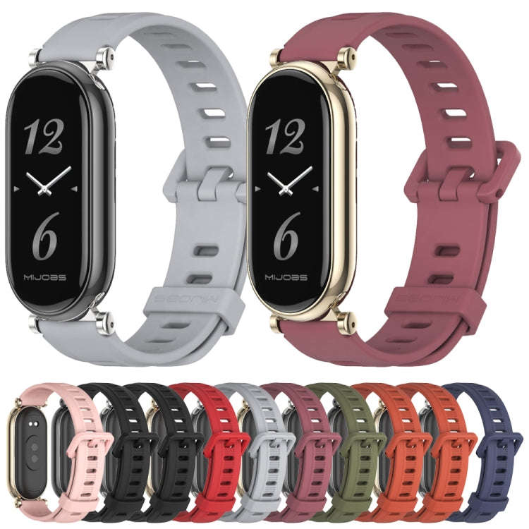 For Xiaomi Mi Band 8 / 9 / 9 NFC Mijobs GT4 Flat Hole Silicone Watch Band(Army Green Silver)
