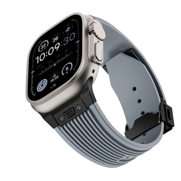 For Apple Watch Ultra 2 49mm Vertical Texture Black Buckle Elastic Silicone Watch Band(Grey)