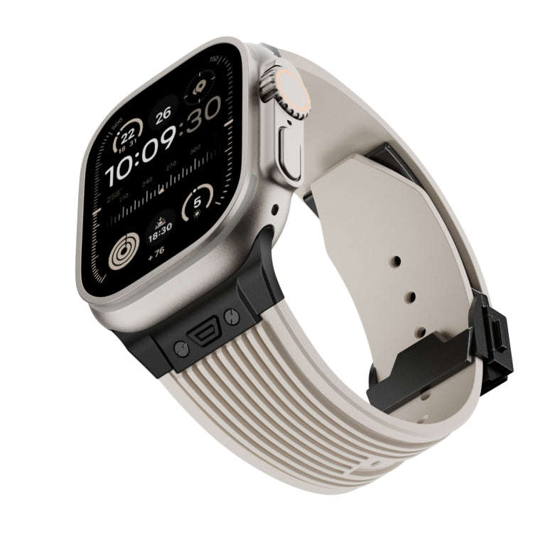 For Apple Watch Ultra 2 49mm Vertical Texture Black Buckle Elastic Silicone Watch Band(Starlight)