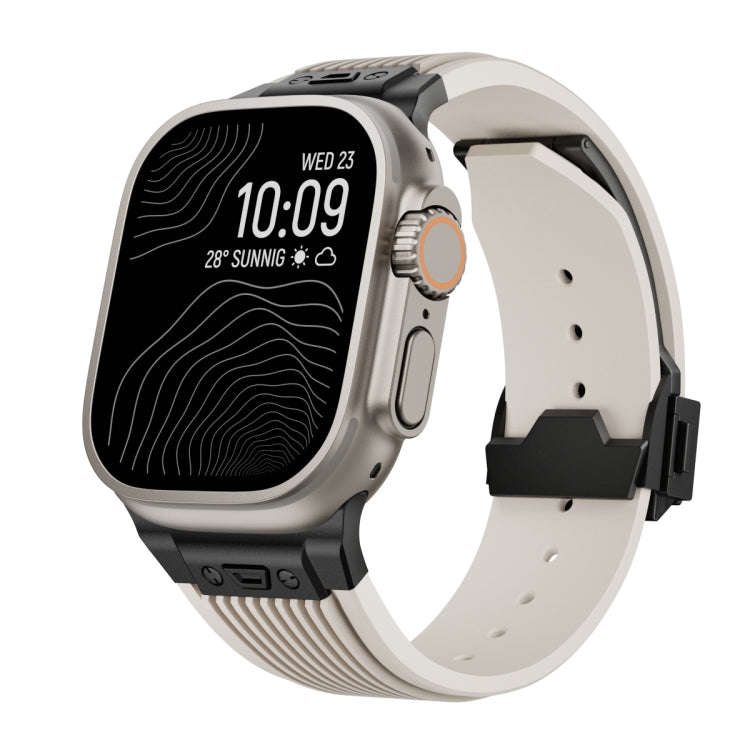 For Apple Watch Ultra 2 49mm Vertical Texture Black Buckle Elastic Silicone Watch Band(Starlight)