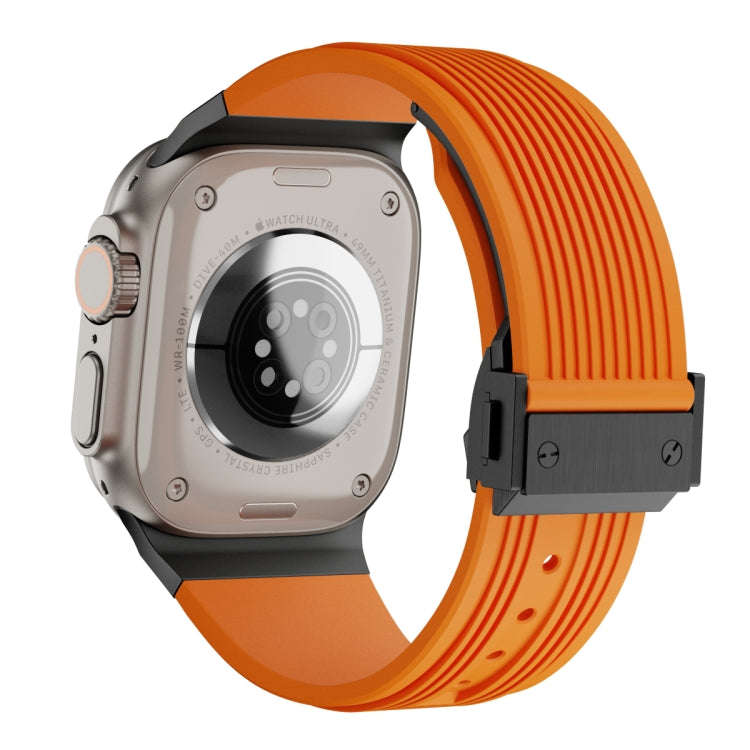 For Apple Watch Ultra 49mm Vertical Texture Black Buckle Elastic Silicone Watch Band(Orange)