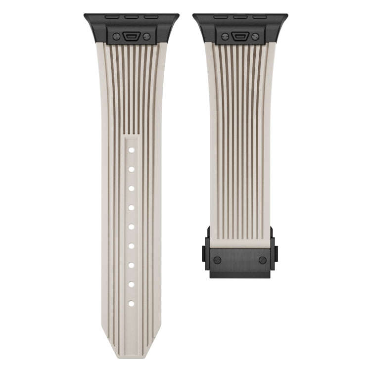For Apple Watch Series 7 45mm Vertical Texture Black Buckle Elastic Silicone Watch Band(Starlight)