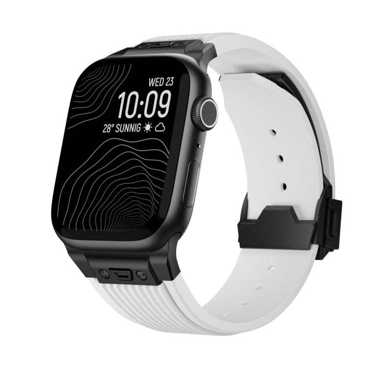 For Apple Watch Series 2 42mm Vertical Texture Black Buckle Elastic Silicone Watch Band(White)