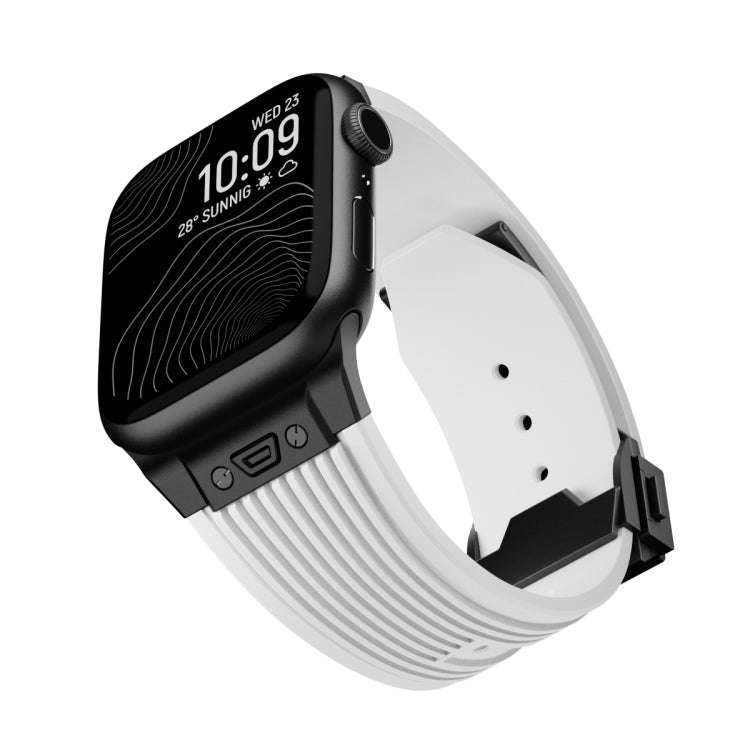 For Apple Watch Series 2 42mm Vertical Texture Black Buckle Elastic Silicone Watch Band(White)
