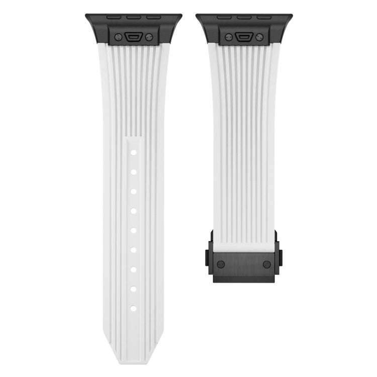 For Apple Watch Series 2 42mm Vertical Texture Black Buckle Elastic Silicone Watch Band(White)