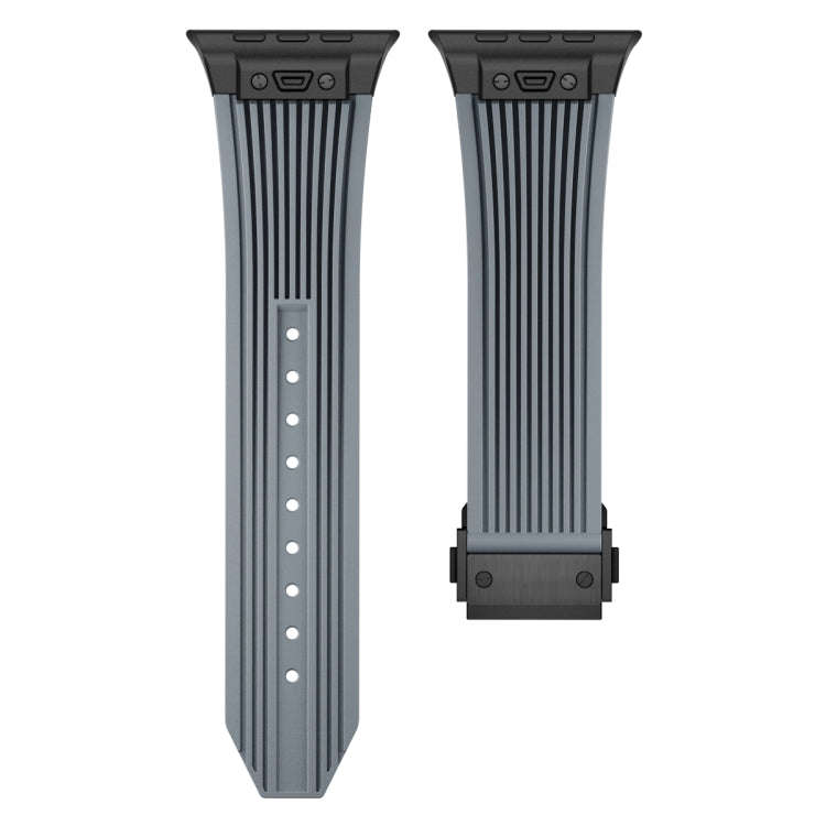 For Apple Watch Series 2 42mm Vertical Texture Black Buckle Elastic Silicone Watch Band(Grey)