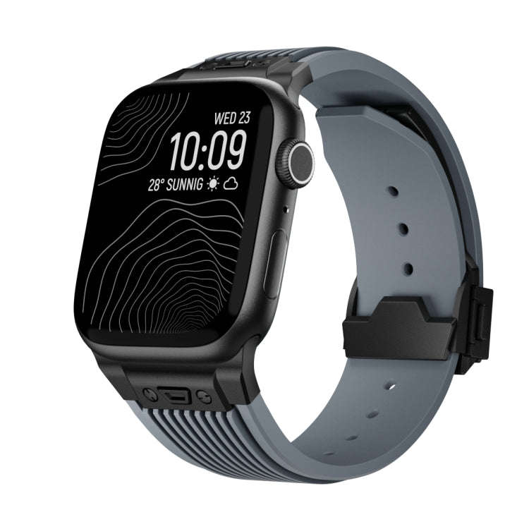 For Apple Watch Series 2 42mm Vertical Texture Black Buckle Elastic Silicone Watch Band(Grey)