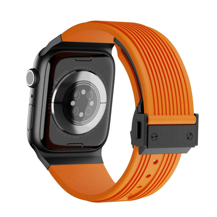 For Apple Watch 42mm Vertical Texture Black Buckle Elastic Silicone Watch Band(Orange)