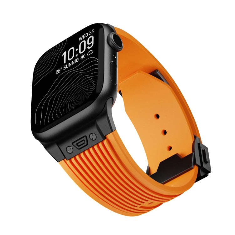 For Apple Watch 42mm Vertical Texture Black Buckle Elastic Silicone Watch Band(Orange)
