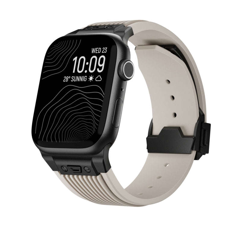 For Apple Watch 42mm Vertical Texture Black Buckle Elastic Silicone Watch Band(Starlight)