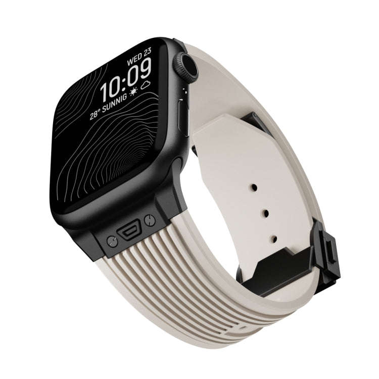 For Apple Watch 42mm Vertical Texture Black Buckle Elastic Silicone Watch Band(Starlight)