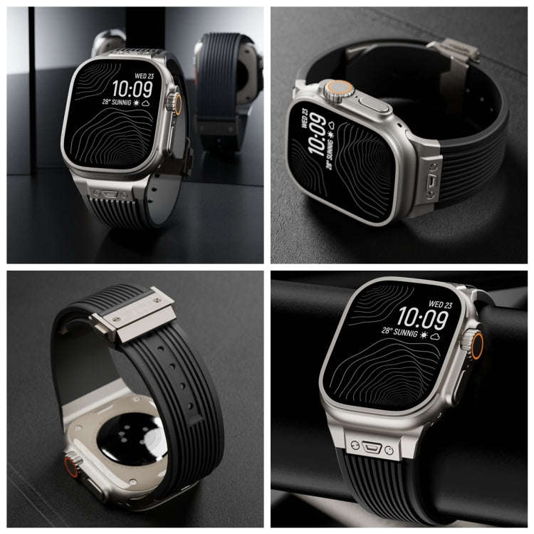 For Apple Watch Ultra 2 49mm Vertical Texture Black Buckle Elastic Silicone Watch Band(Black)