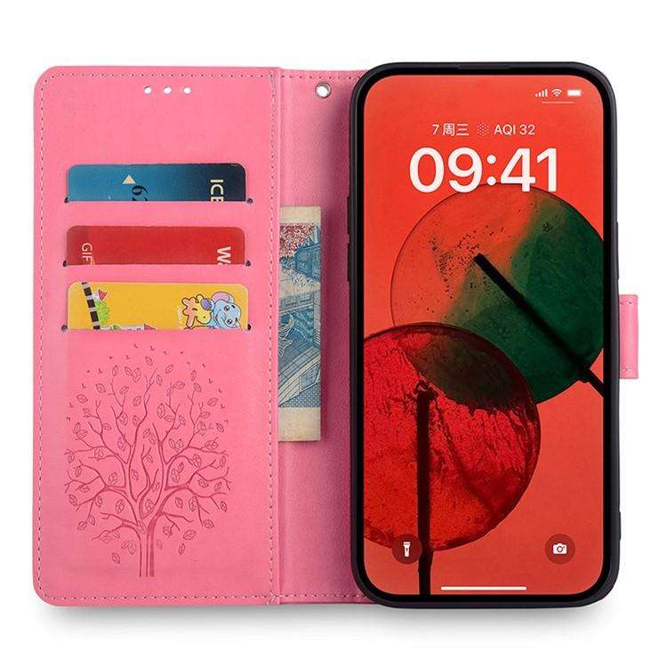 For Honor X8c 4G Tree & Deer Embossed Leather Phone Case(Pink)