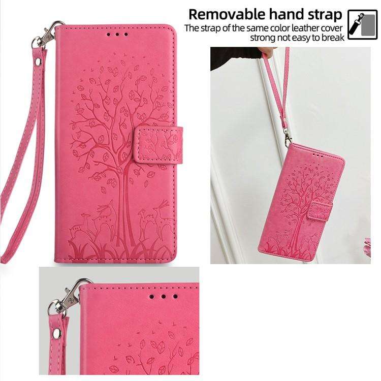 For Honor X8c 4G Tree & Deer Embossed Leather Phone Case(Pink)