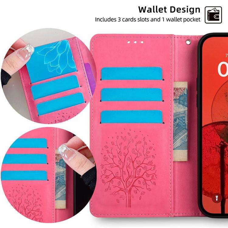 For Honor X8c 4G Tree & Deer Embossed Leather Phone Case(Pink)