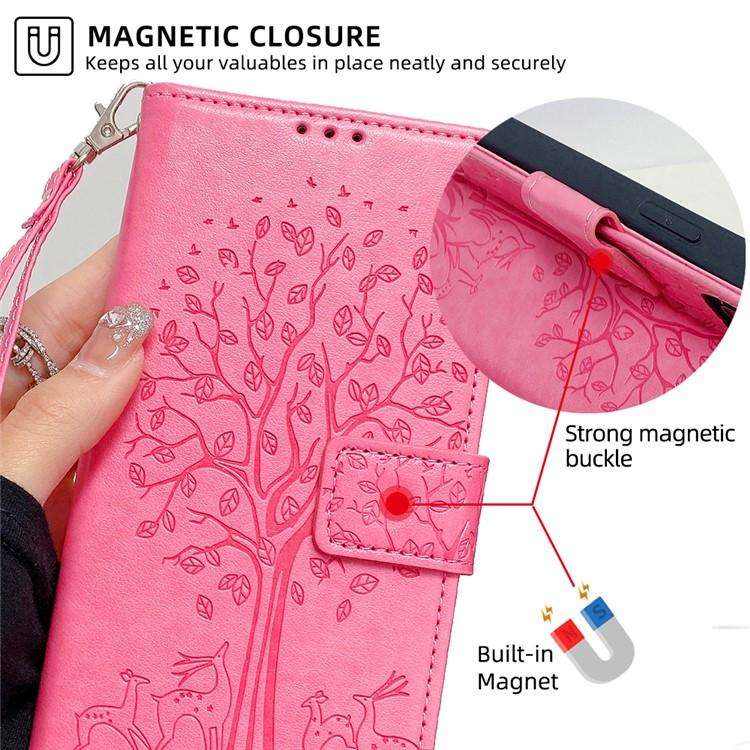 For Honor X8c 4G Tree & Deer Embossed Leather Phone Case(Pink)