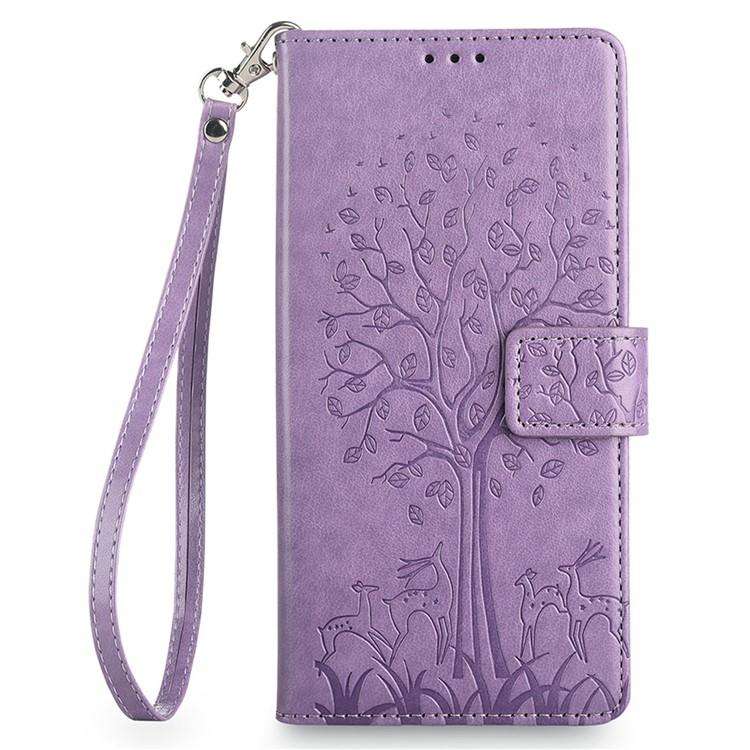 For Honor X8c 4G Tree & Deer Embossed Leather Phone Case(Purple)